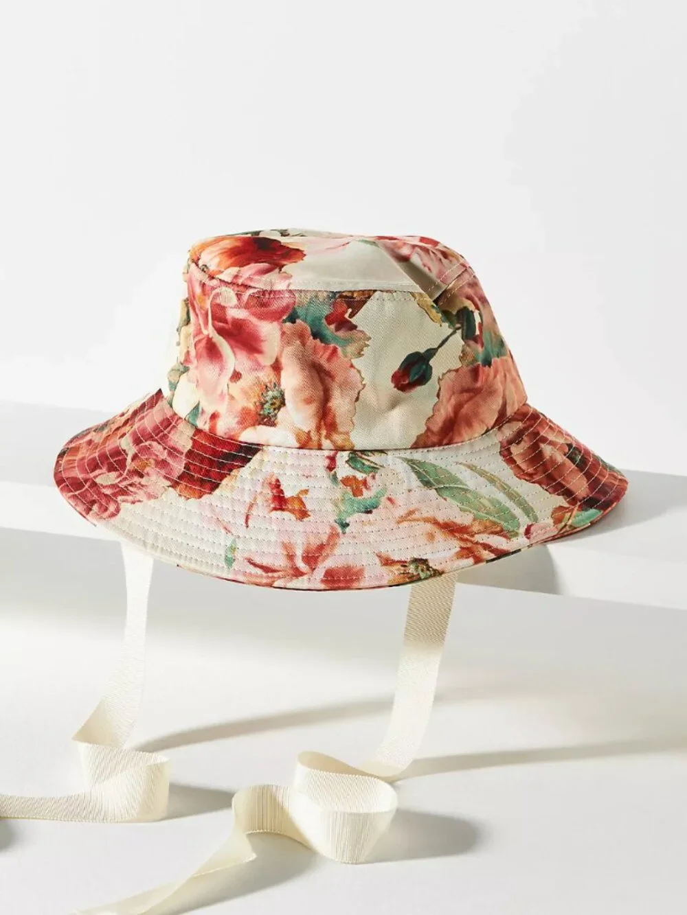 Wyeth x Antrhopologie Lani Floral Bucket Hat with Ties Cream Pink Orange